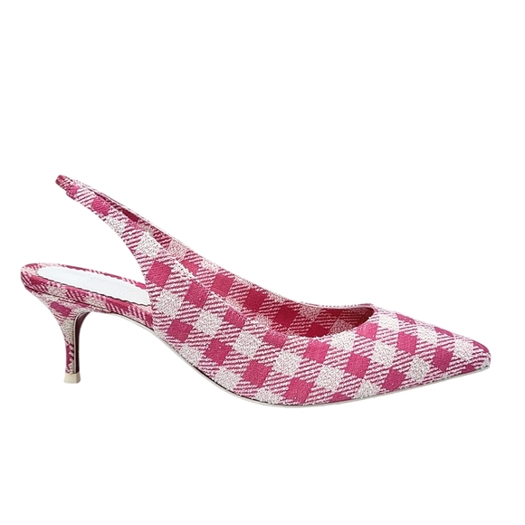 Christian Louboutin Kate Sling 55 Pointed Toe Slingback Pumps Pink Gingham 36.5 - Picture 3 of 15